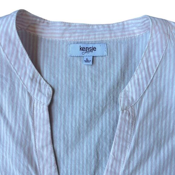 Kensie Jeans Striped Button Front Cotton Blouse with Tie Sleeves – Size Large - Picture 3 of 8